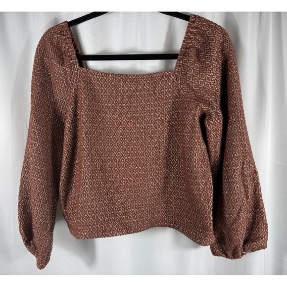 Madewell Women's Brown Textured Square Neck Long Sleeve Cropped Top‎ Size S - Picture 6 of 6